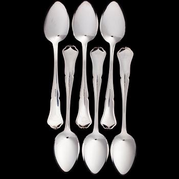 DESSERTSKEDAR, 6 st, silver, "Chippendale", Kultakeskus Oy, Tavastehus 1984. Vikt 215 g.