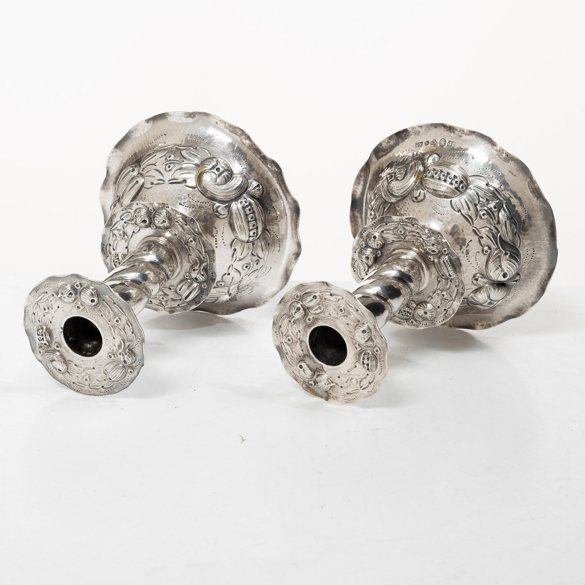 Candelsticks, a pair, silver, Baroque style, Jewellers Ab Joh Petterssons Eftr, Stockholm 1948.