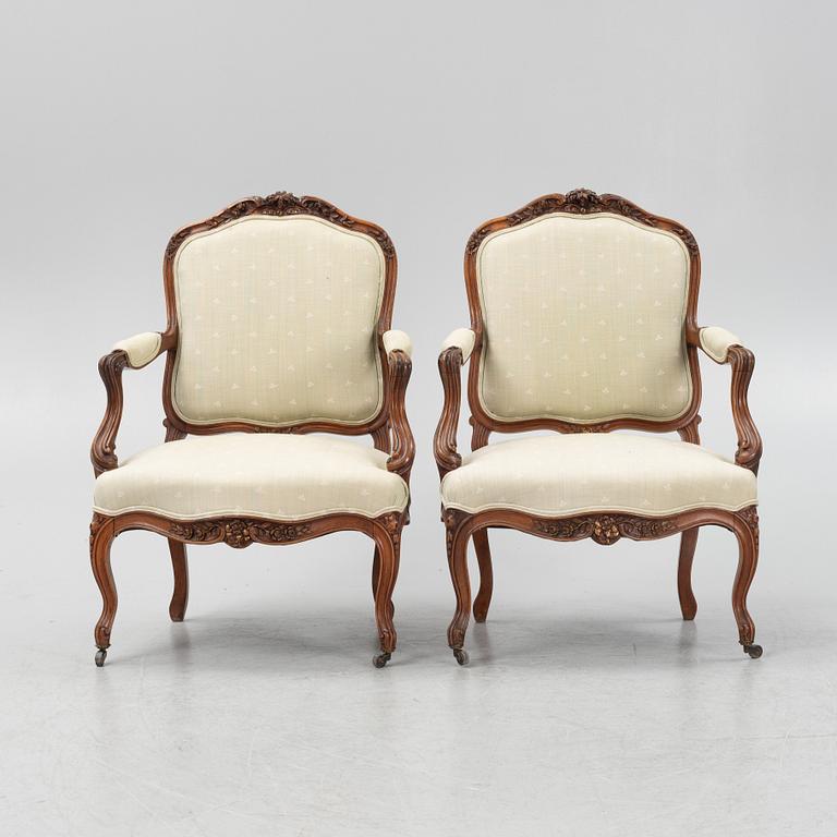 Pair of armchairs, Louis XV style, 20th century.