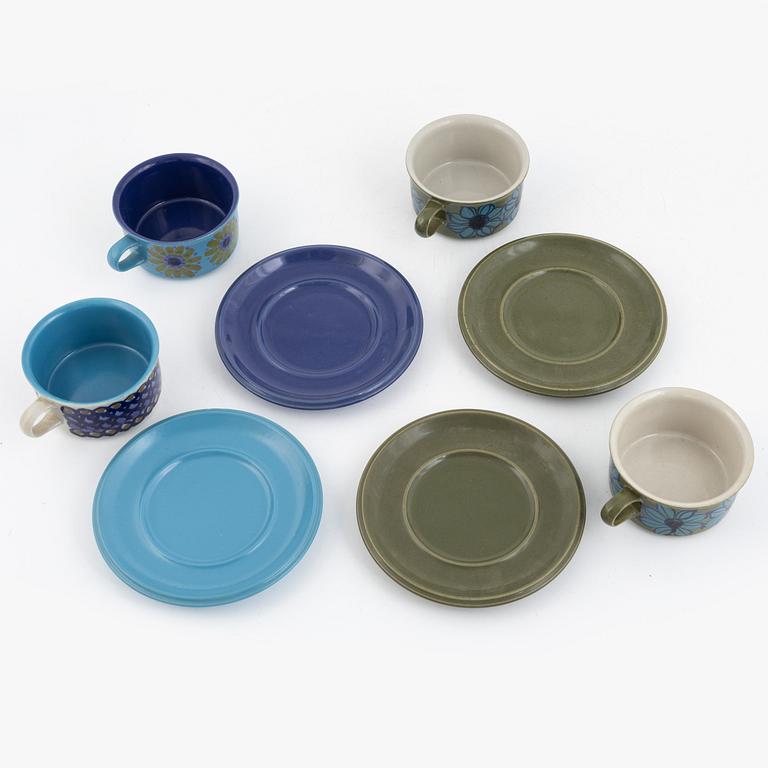 Hilkka-Liisa Ahola, four teacups with saucers, Arabia, Finland, 1960s.
