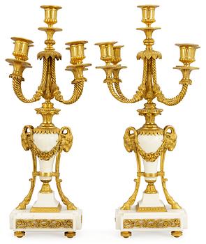 1028. A pair of Napoleon III five-light candelabra.