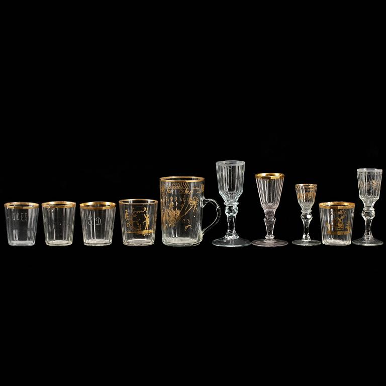 GLAS, 10 delar, tidigt 1800-tal, delvis Tyskland.