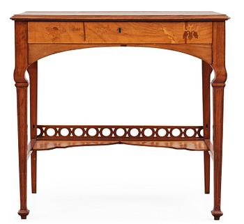 556. An Art Nouveau mahogany lady's desk with inlays of flowers in different kind of woods,