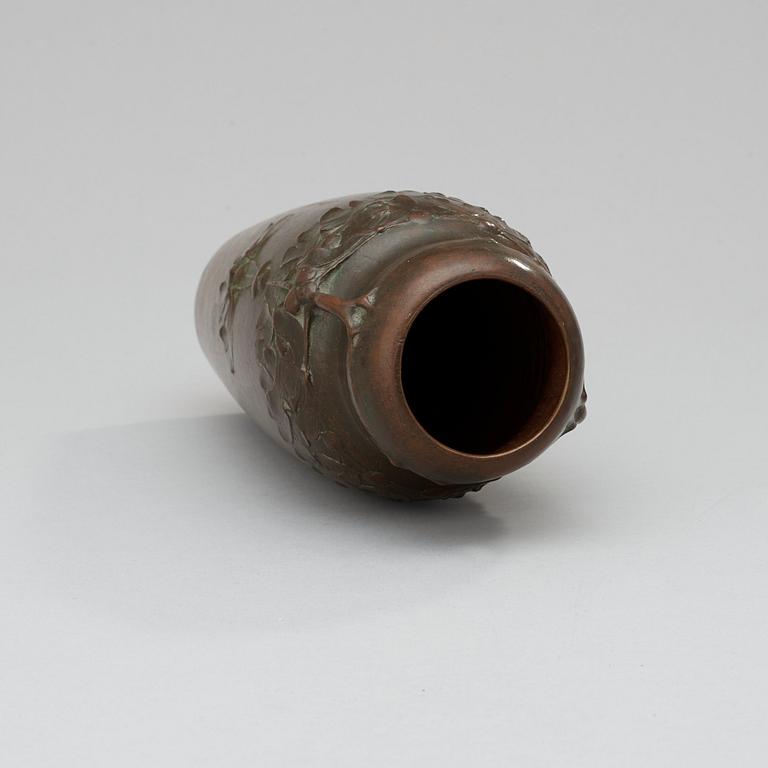 A Hugo Elmqvist Art Nouveau patinated bronze vase by Elsa Kock, Stockholm, early 1900's.