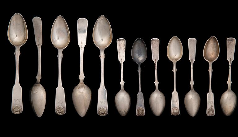BESTICKUPPSÄTTNING, 49 delar, silver, "Musslan", Finland 1920-30-tal. Vikt ca 1308 g.