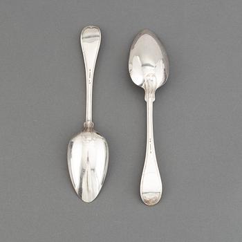 A pair of swedish silver serving spoons, mark of NP Lilia,  Karlskrona 1843.