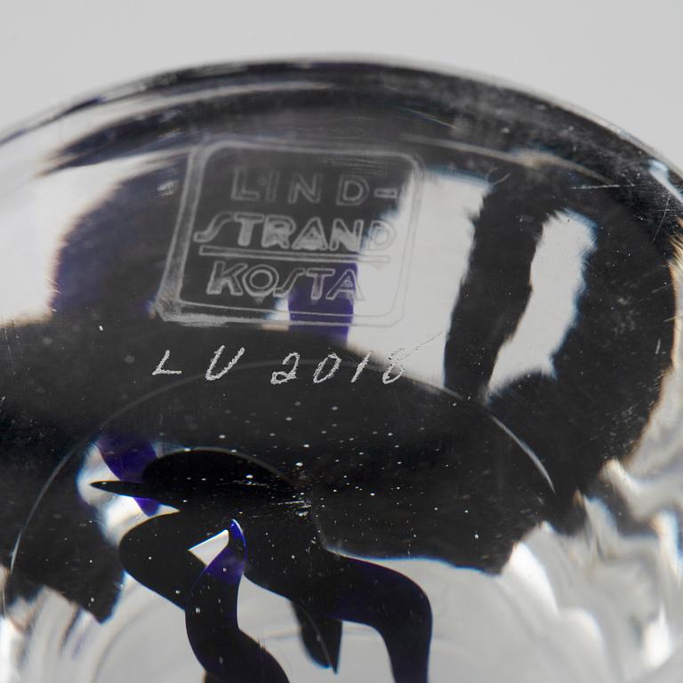 VICKE LINDSTRAND, a footed bow, glass, signed and numbered LV 2018, Kosta, Sweden.