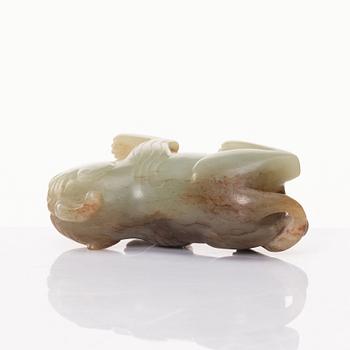 A Chinese nephrite sculpture of a mythical creature, Qing dynasty.