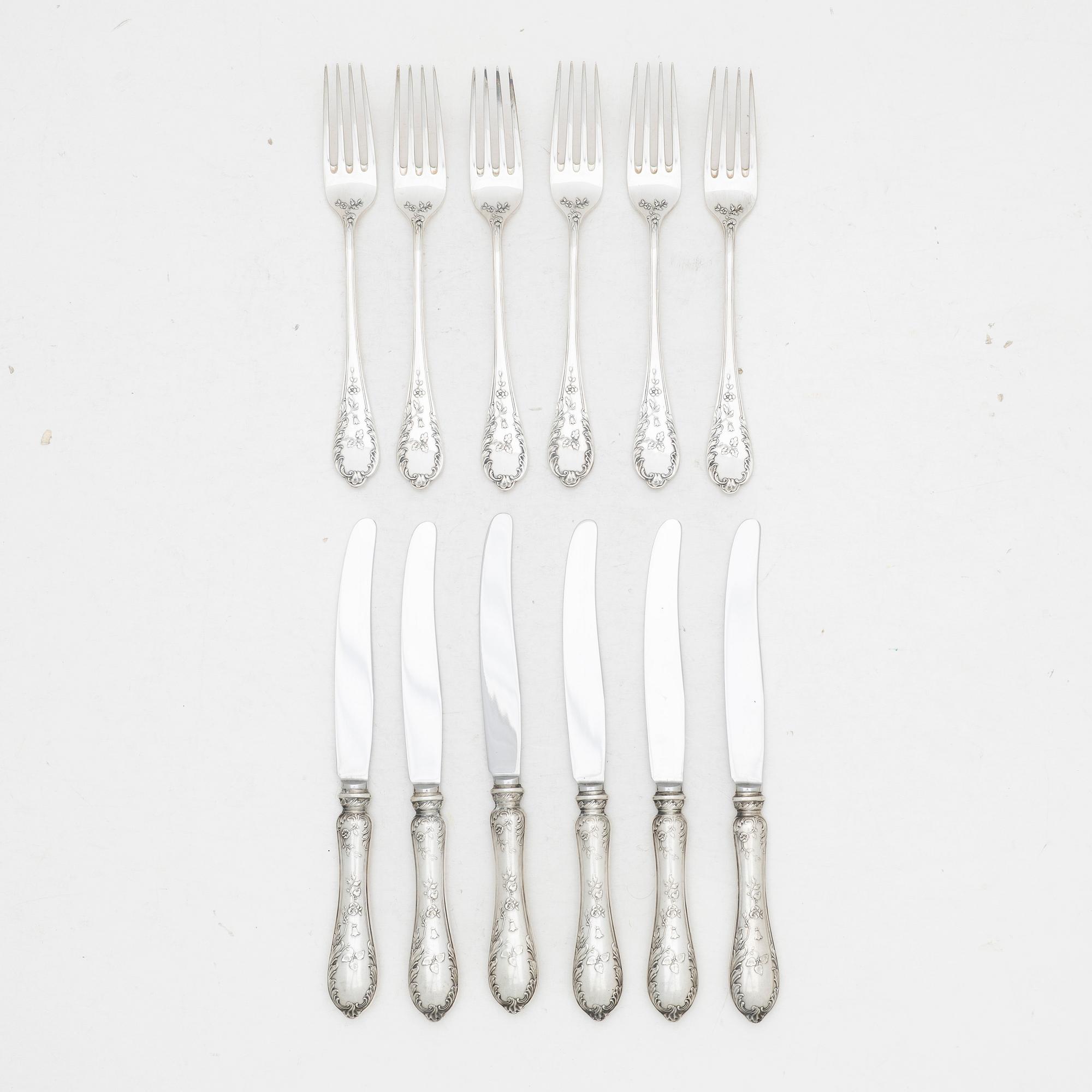 W.A. Bolin, Silver cutlery, 12 pieces, "Model C", Stockholm 1975.
