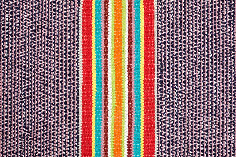 Jenny Mäkinen, A runner, "Jenny", a rag rug, ca 1120,5 x 71,5-74 cm, Finland the beginning of the 1970's.