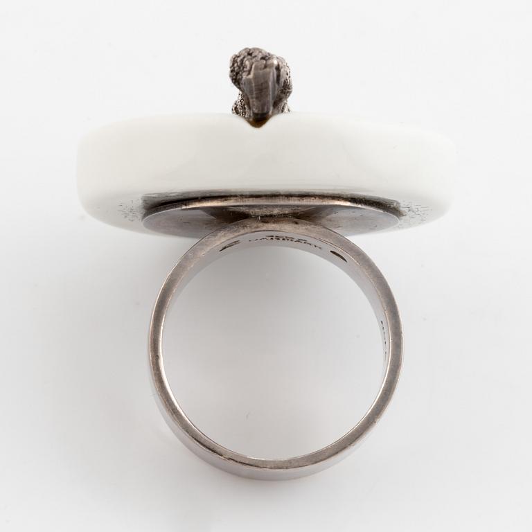 Anton Michelsen, bracelet and ring, silver and porcelain.