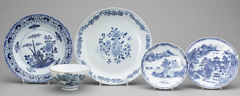 FAT samt SKÅL, 5 delar, porslin, Kina. 1600, 1700 och 1800-tal.