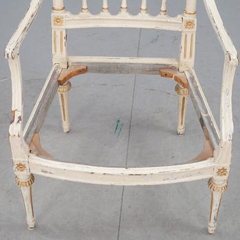 KARMSTOL, sengustaviansk. Etikett Stockholms Stolmakarämbetes stämpelbild.  Omkring 1800.