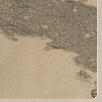 Kawase Bunjiro Hasui, Snow at Hie Shrine (Shato no yuki . Hie Jinja), Showa period, 20th century.
