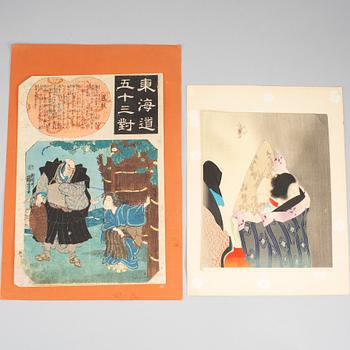 UTAGAWA KUNIYOSHI (1797/98-1861), and UNIDENTIFIED ARTIST, two coloured woodblock prints, Japan, 19-20th century.