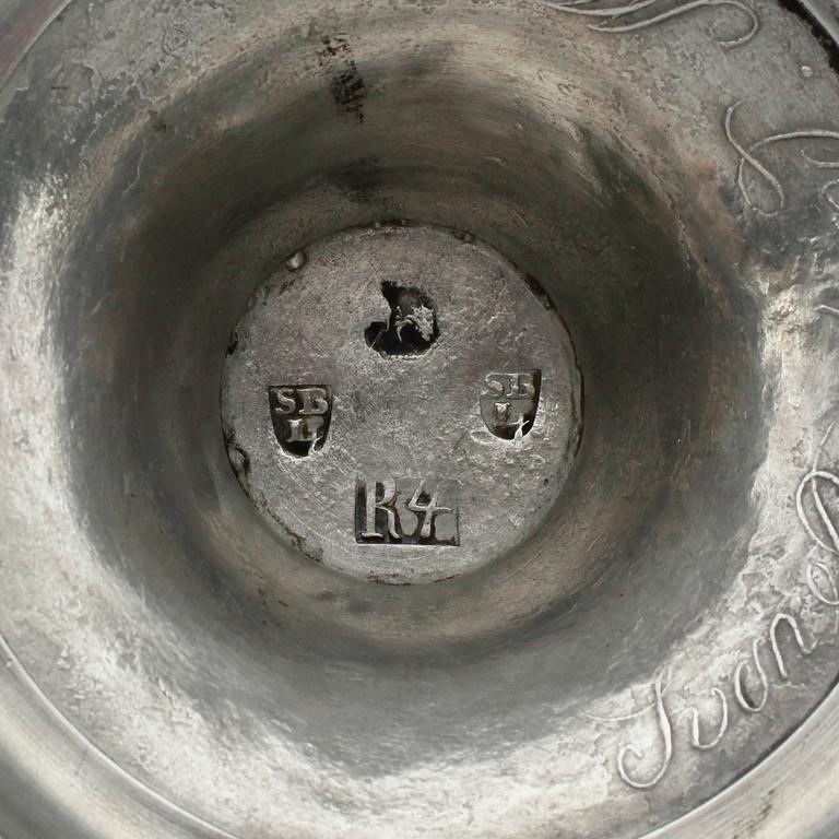 LJUSSTAKAR, 1 par, tenn, Sven Berglund, Malmö 1847.