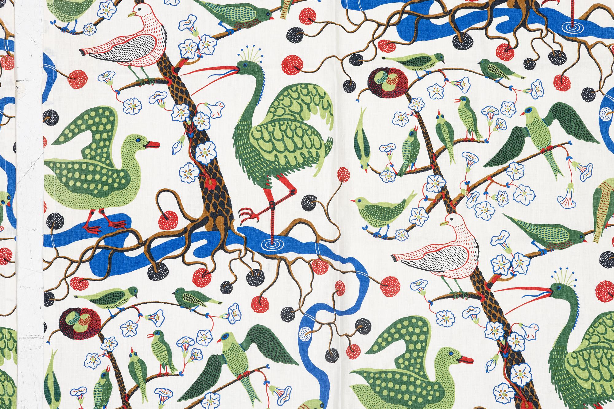 Josef Frank, a pair of curtains, 'Gröna Fåglar', Firma Svenskt Tenn.
