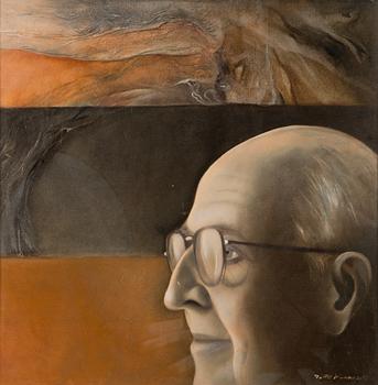 Totte Mannes, oil and collage on board, signed and dated -83.