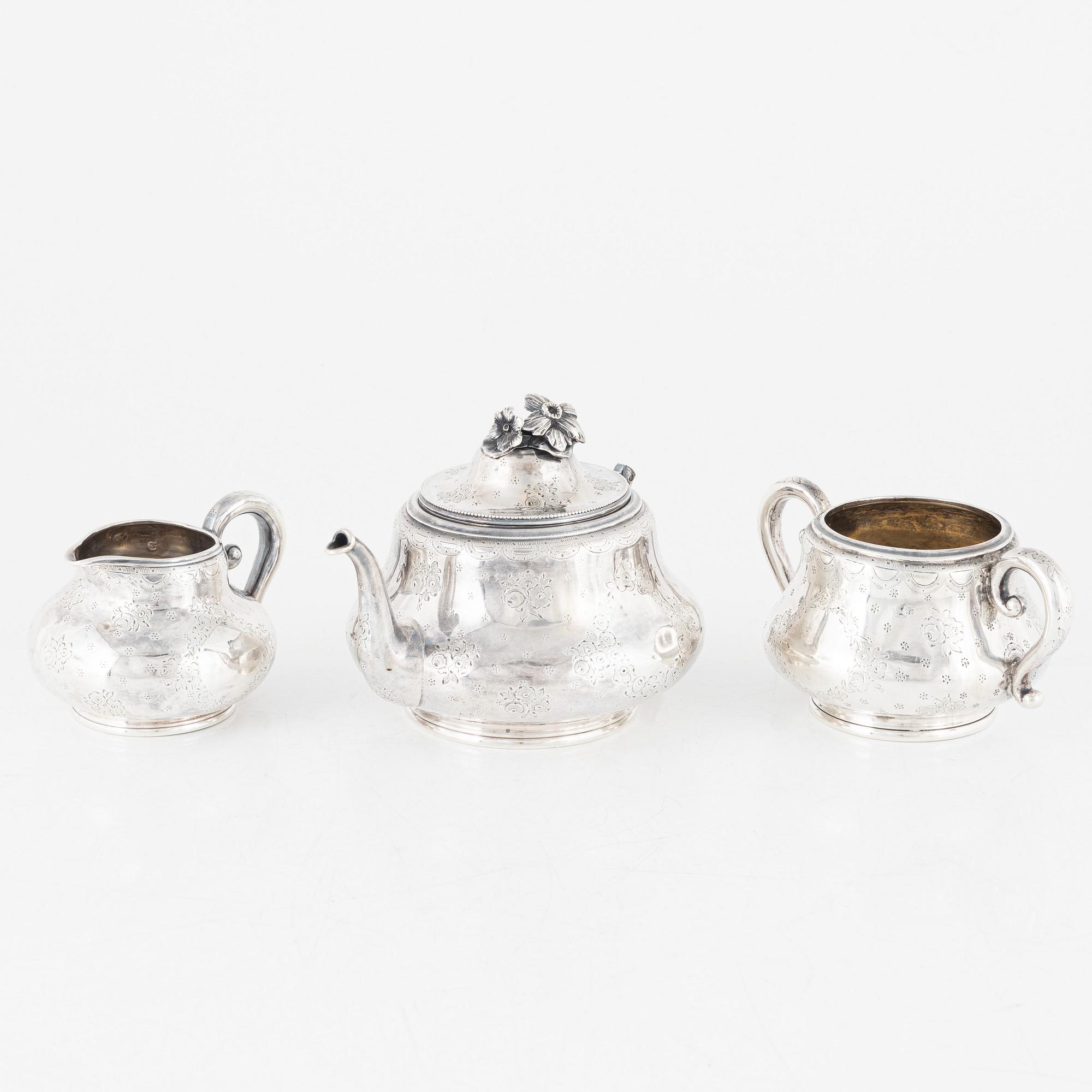 Teservis, 3 delar, silver, Frankrike och England, 1800-tal.