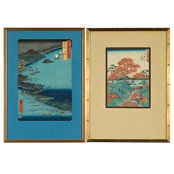 Utagawa Hiroshige II, träsnitt, två stycken.