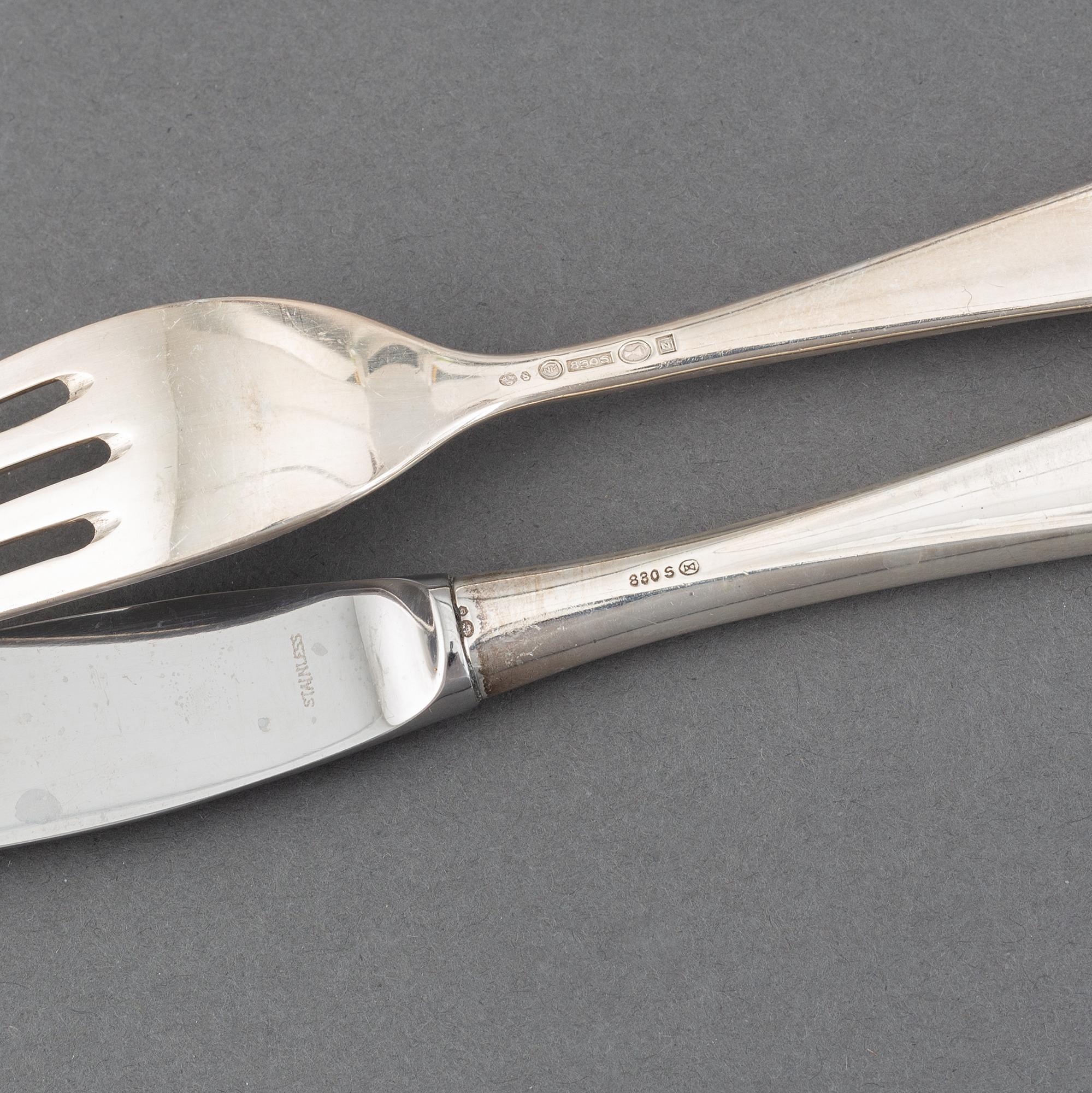 A silver cutlery, 'Taffel', Th Marthinsen Sølvvarefabrikk, Norway. The model designed in 1959. (50 pieces).