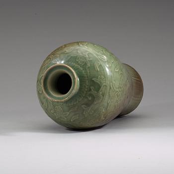 A celadon glazed Meiping vase, presumably Ming dynasty.