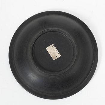 Five dishes, and one box with gaming chips, isolite with silver decor, Perstorp, Sweden, mid-20th century.