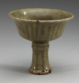 A celadon glazed stemcup, Ming dynasty.