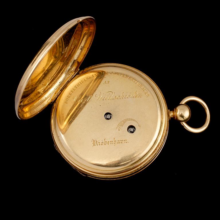 FICKUR, 18k guld, Carl Christian Wildschilödtz, Köpenhamn, 1860. Vikt 106 g.