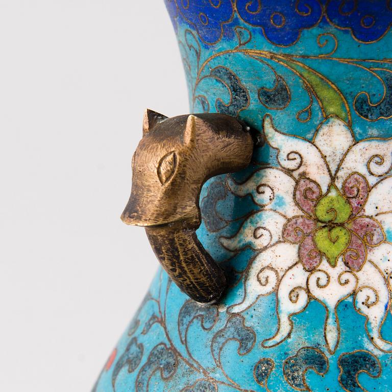 A Chinese cloisonné vase of the Ming dynasty.