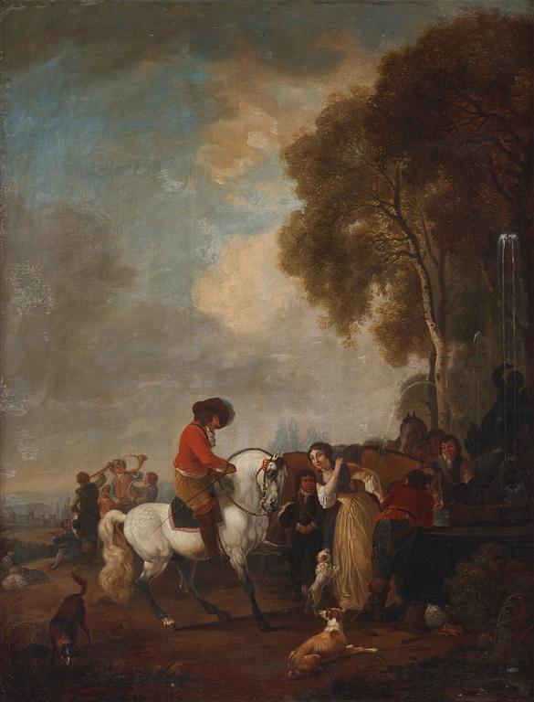 Philips Wouwerman Follower of, Landscape with figures and horse men, a pair.