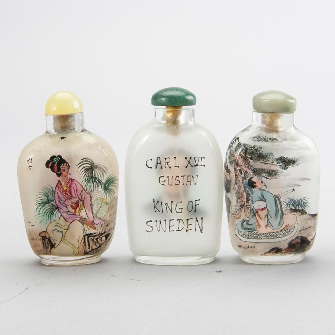 A set of nine Chinese glass snuffbottles, later part of the 20th century.