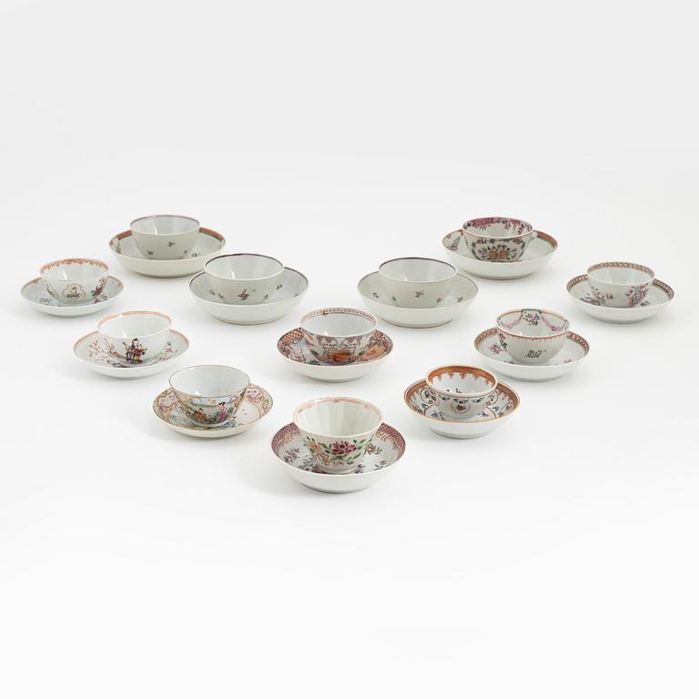 Koppar, 12 stycken, fat, 12 stycken, porslin, Kina, Qingdynastin, Qianlong (1736-95).