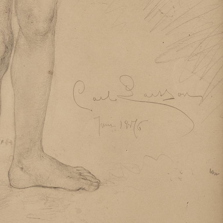 CARL LARSSON, blyerts, signerad Carl Larsson och daterad Juni 1876. "Stående naken gosse med pil i handen".