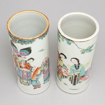 Two Chinese famille rose porcelain hat stands, early 20th century.