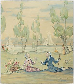 Wall panels, 3 pcs, 20th century, Motif from Hagaparken.