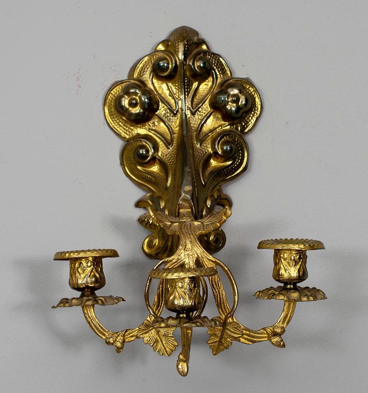 LAMPETTER, ett par, mässing och brons, 1800-talets mitt.