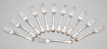 MATGAFFLAR, 12 st, silver, modell Olga, JT Palmgren 1856.  Tot vikt 961 g.
