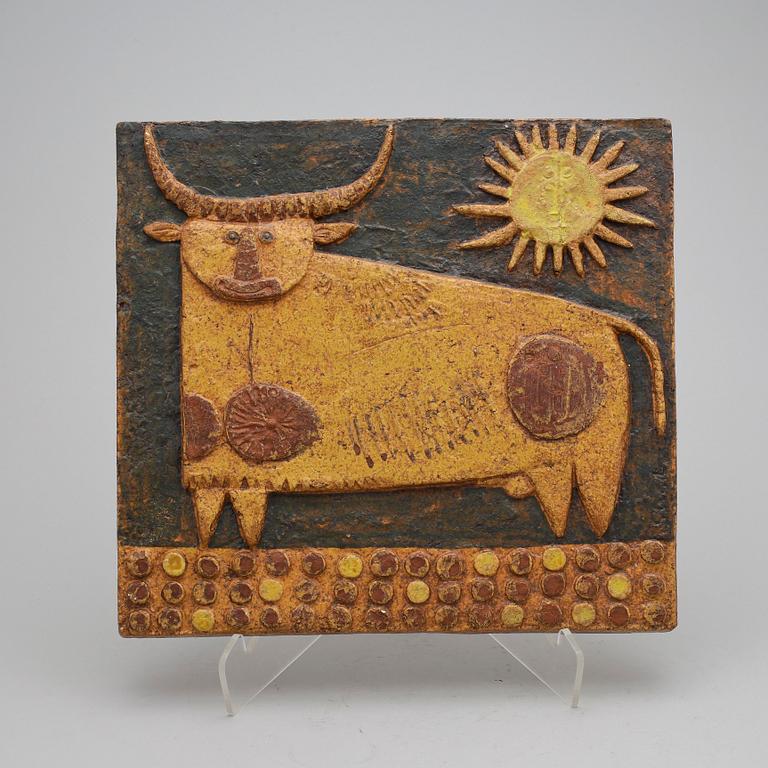 VÄGGRELIEF, stengods, Stig Lindberg, Gustavsberg, signerad.