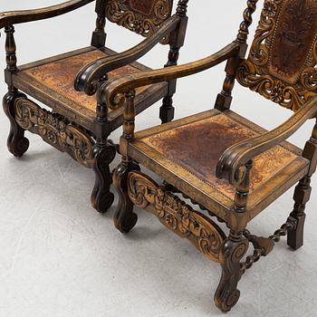 A pair of Baroque style armchairs, first half of the 20th Century.