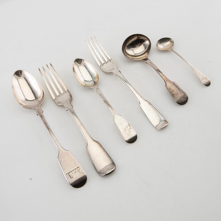 Cutlery approx. 53 pcs silver, London England mostly 19th century.