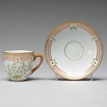 A set of four Royal Copenhagen 'Flora Danica' coffee cups with saucers, Denmark, 20th Century.