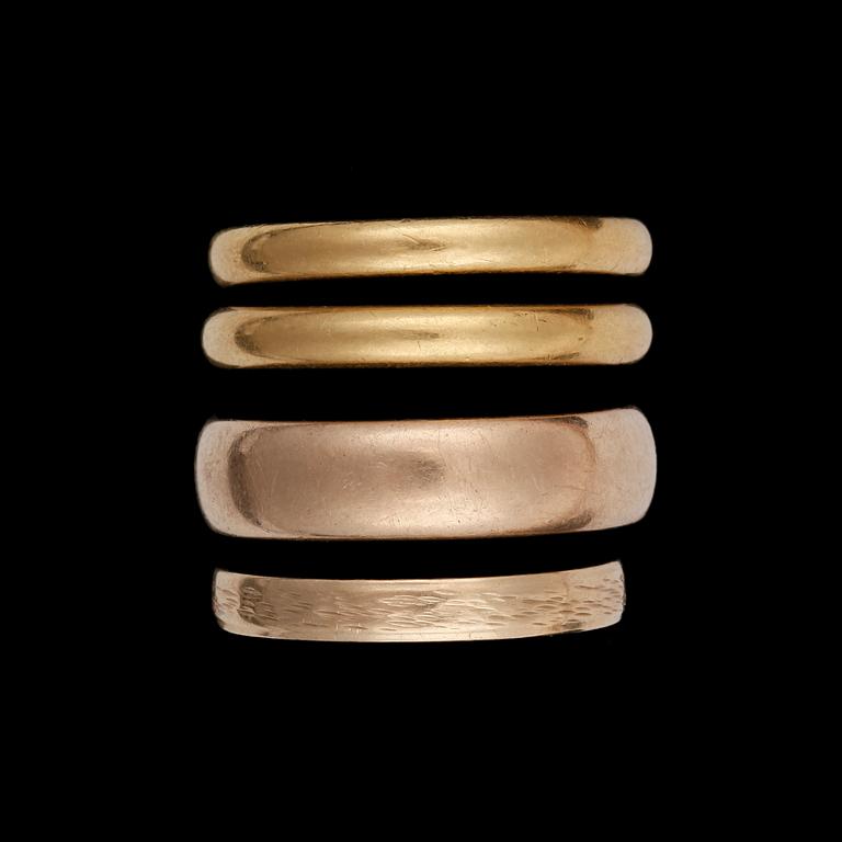 VIGSELRINGAR, 4st, 22 resp 14k guld. Tot vikt ca 14 g.