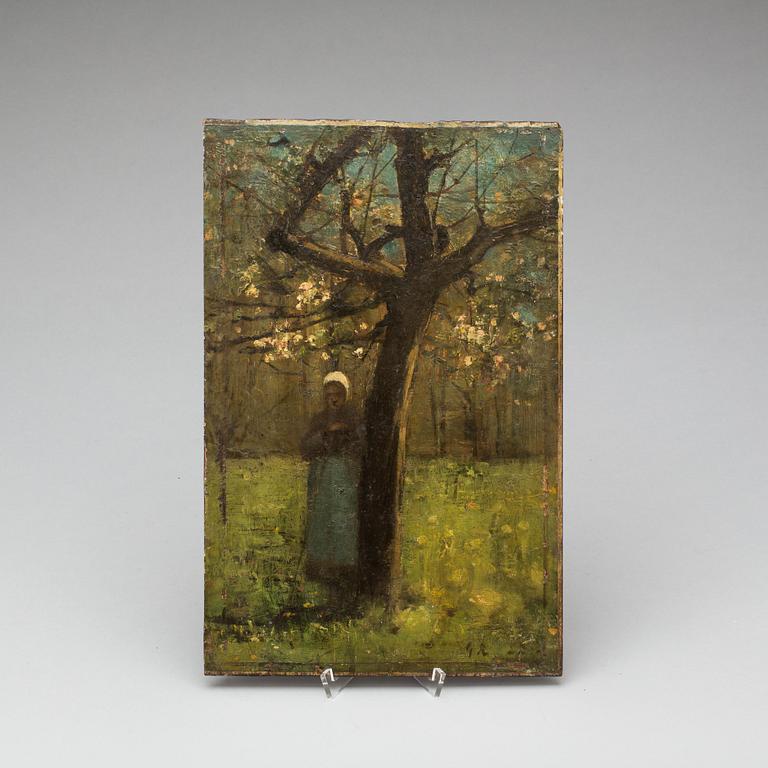 OKÄND KONSTNÄR, olja på pannå, signerad G.K. Omkring 1900.