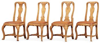 Four Swedish Rococo 18th century chairs.