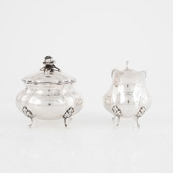 Gräddkanna och sockerskål, silver, nyrokoko, 18/1900-tal.