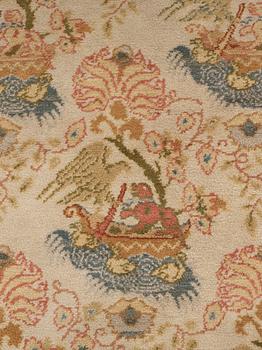 A carpet, a semi-antique Spanish, probably Madrid, ca 289,5-293 x 251-254 cm (as well as ca 1-2 cm flat weave at the.