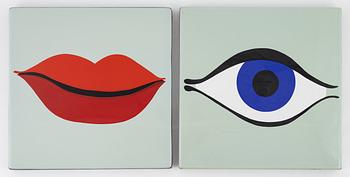 Bengt Berglund, Enamel paintings, a pair, Gustavsberg, 1970s.