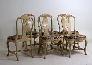 STOLAR, 6 st samt KARMSTOLAR, 2 st, rokokostil, 1930/40-tal.