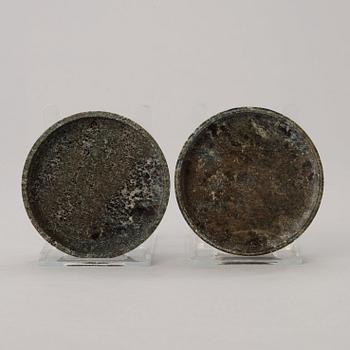 Two Swedish 19th century green marble boxes with covers.